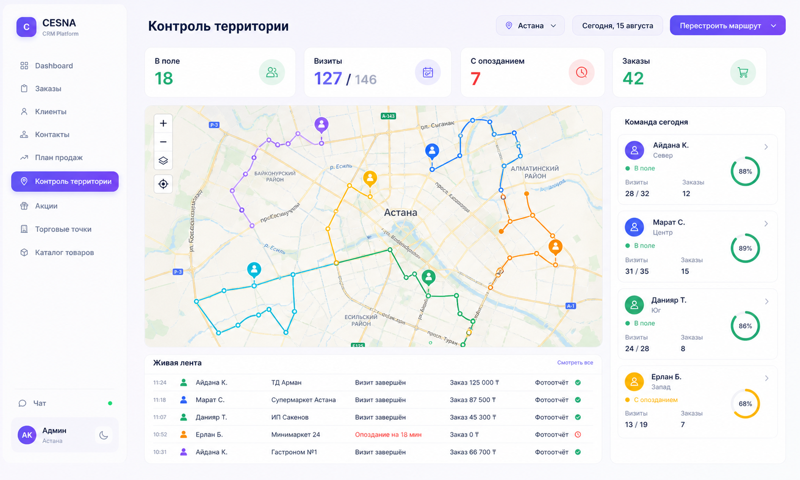 Контроль территории, маршрутов и визитов в CESNA CRM